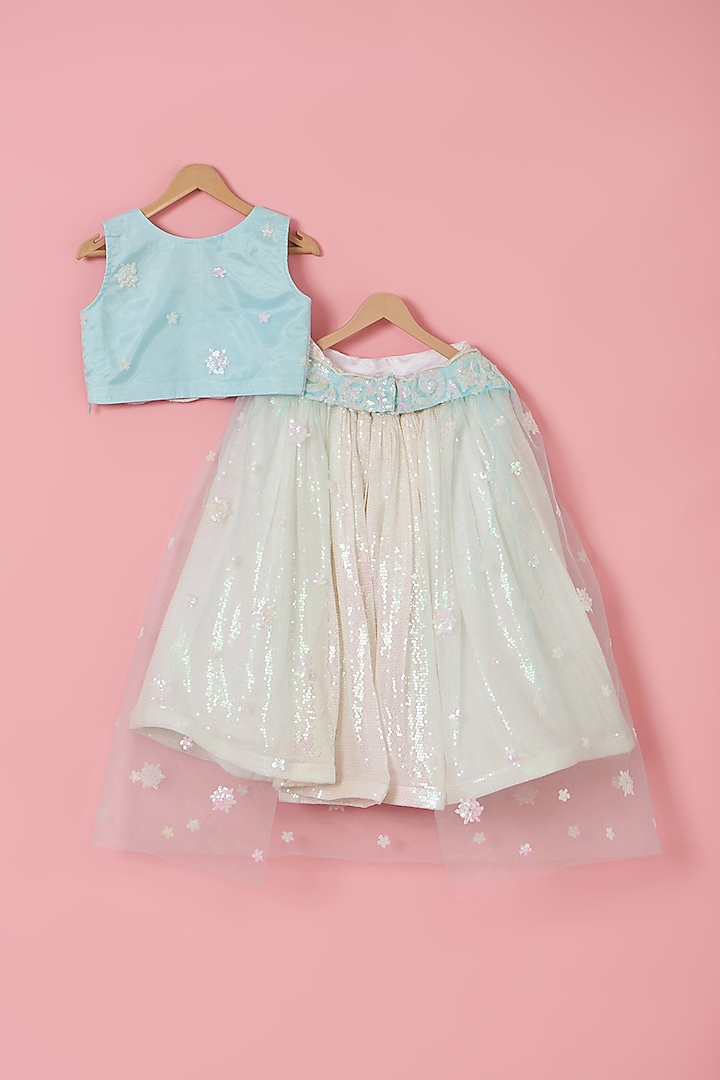White Sequins Lehenga Set For Girls by PiccoRicco at Pernia's Pop Up Shop