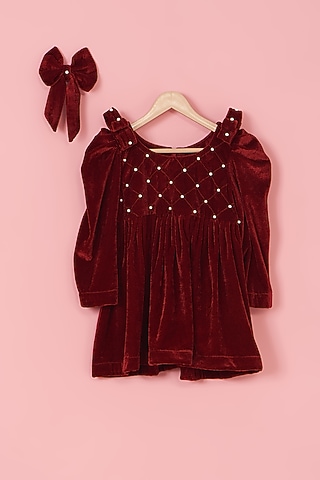 Red Velvet Dress For Girls by PiccoRicco