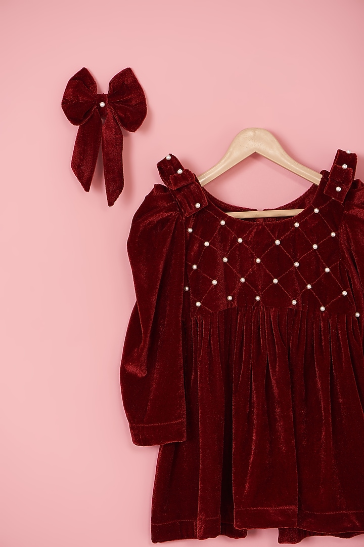 Red Velvet Dress For Girls by PiccoRicco at Pernia's Pop Up Shop