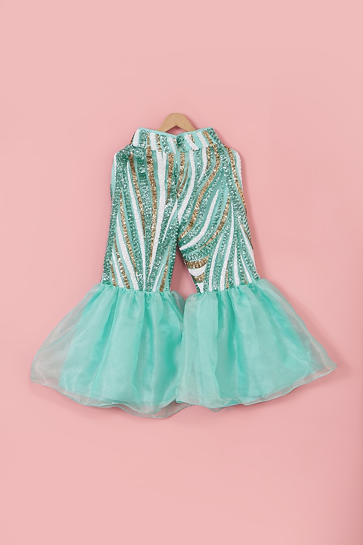 Green Net Sequins Embroidered Co-Ord Set For Girls by PiccoRicco at Pernia's Pop Up Shop
