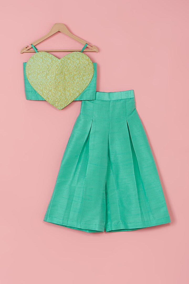 Green Cotton Heart Co-Ord Set For Girls by PiccoRicco at Pernia's Pop Up Shop