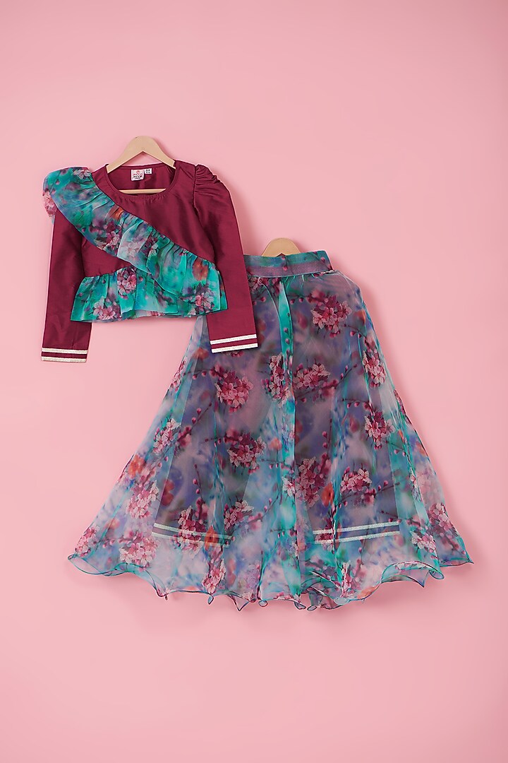 Cobalt Blue Organza Skirt Set For Girls by PiccoRicco at Pernia's Pop Up Shop