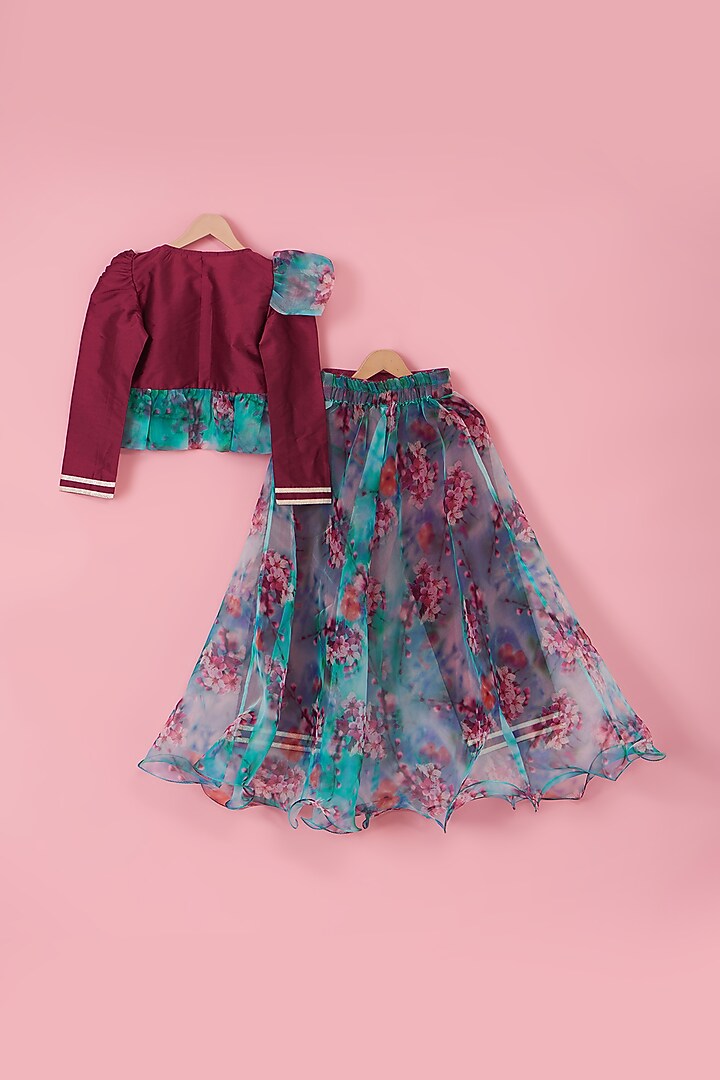 Cobalt Blue Organza Skirt Set For Girls by PiccoRicco at Pernia's Pop Up Shop