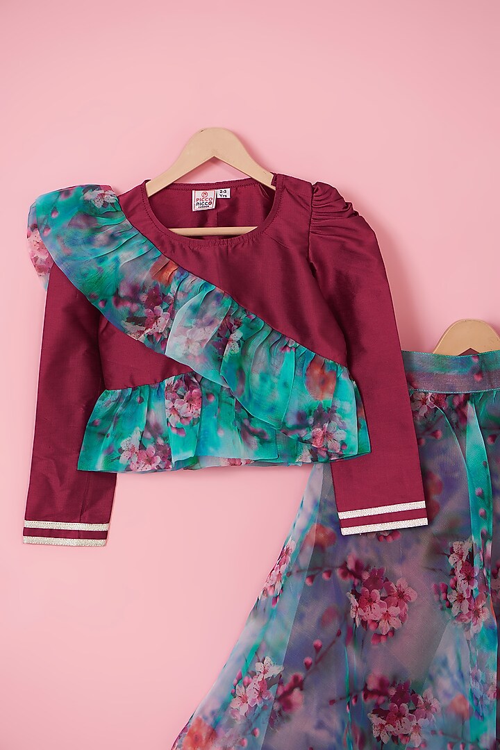 Cobalt Blue Organza Skirt Set For Girls by PiccoRicco at Pernia's Pop Up Shop