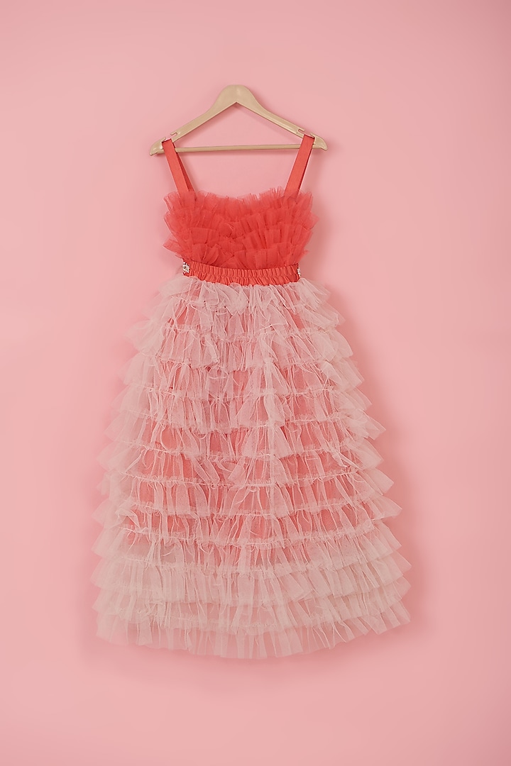Pink Net Ruffled Tail Gown For Girls by PiccoRicco at Pernia's Pop Up Shop