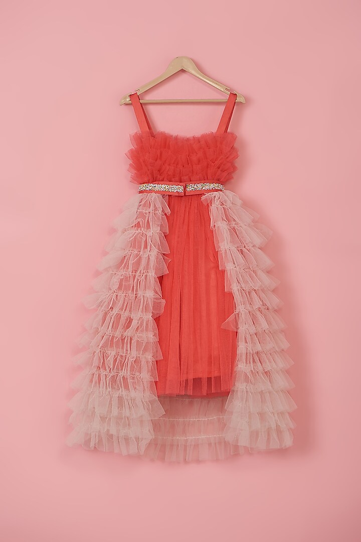 Pink Net Ruffled Tail Gown For Girls by PiccoRicco at Pernia's Pop Up Shop