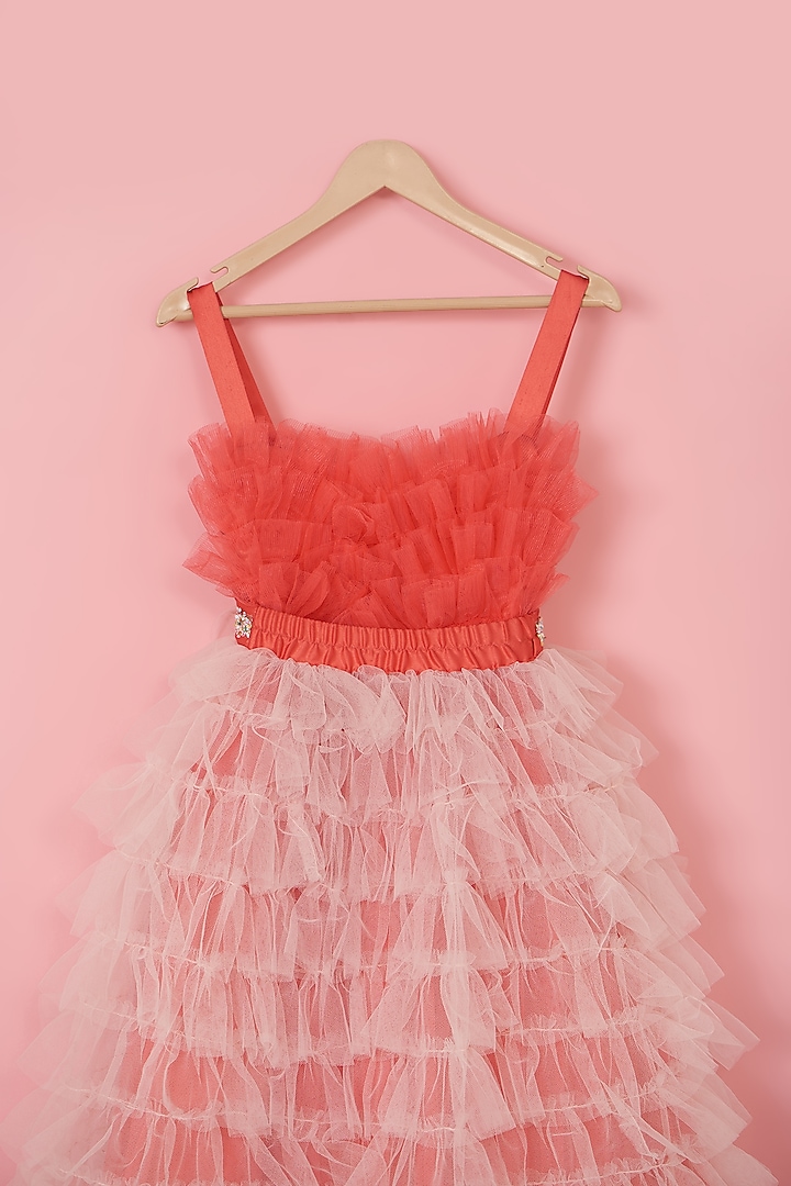 Pink Net Ruffled Tail Gown For Girls by PiccoRicco at Pernia's Pop Up Shop