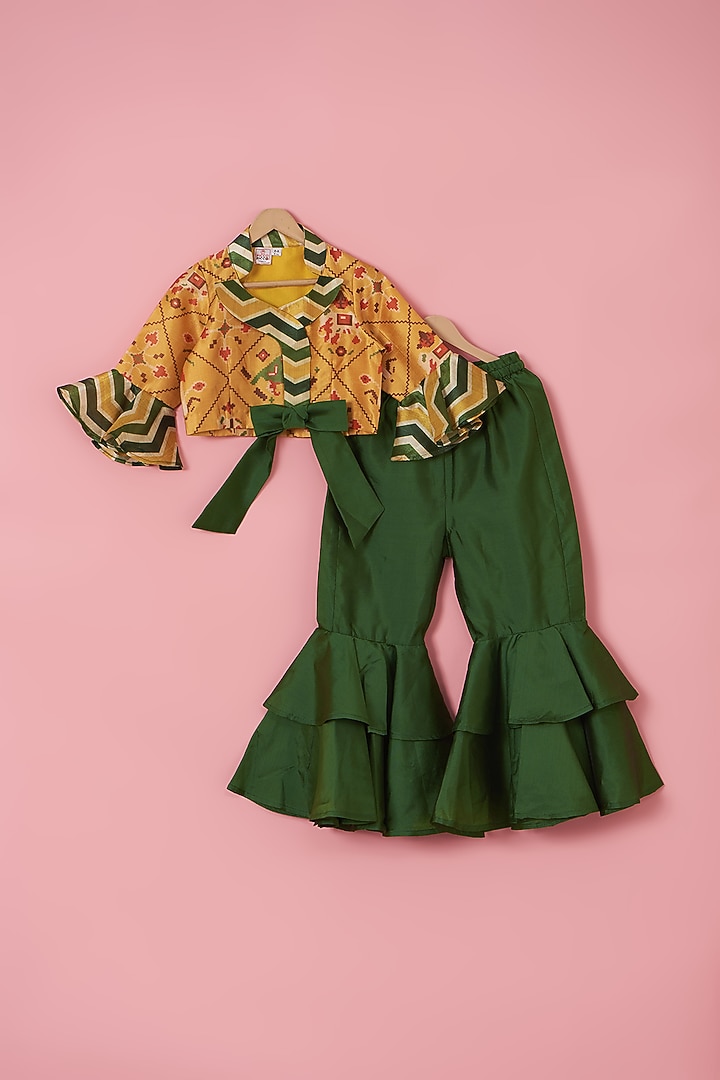Green Silk Cotton Sharara Set For Girls by PiccoRicco at Pernia's Pop Up Shop