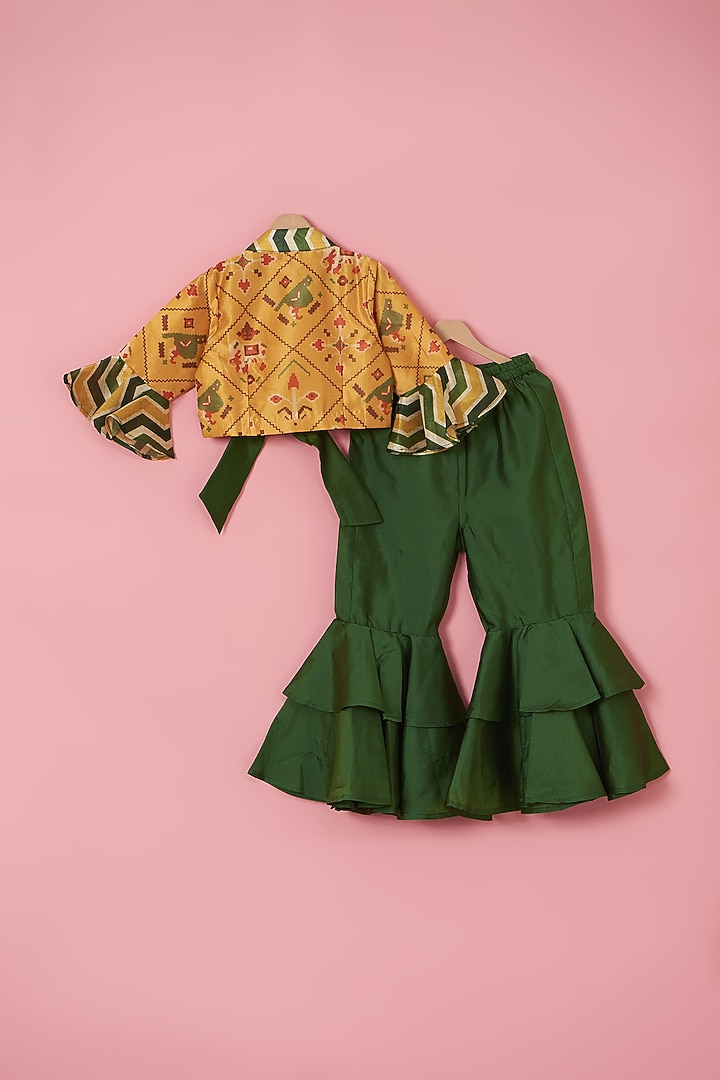 Green Silk Cotton Sharara Set For Girls by PiccoRicco at Pernia's Pop Up Shop