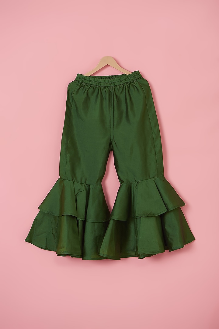 Green Silk Cotton Sharara Set For Girls by PiccoRicco at Pernia's Pop Up Shop