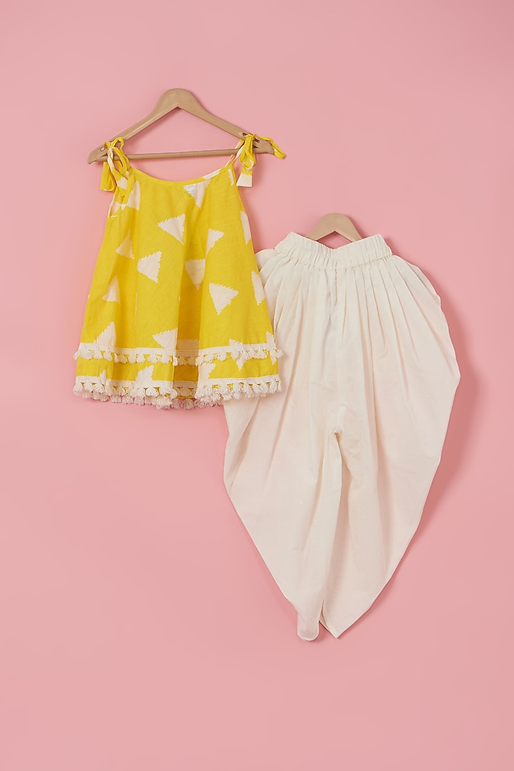Yellow Cotton Layered Kurta Set For Girls by PiccoRicco at Pernia's Pop Up Shop