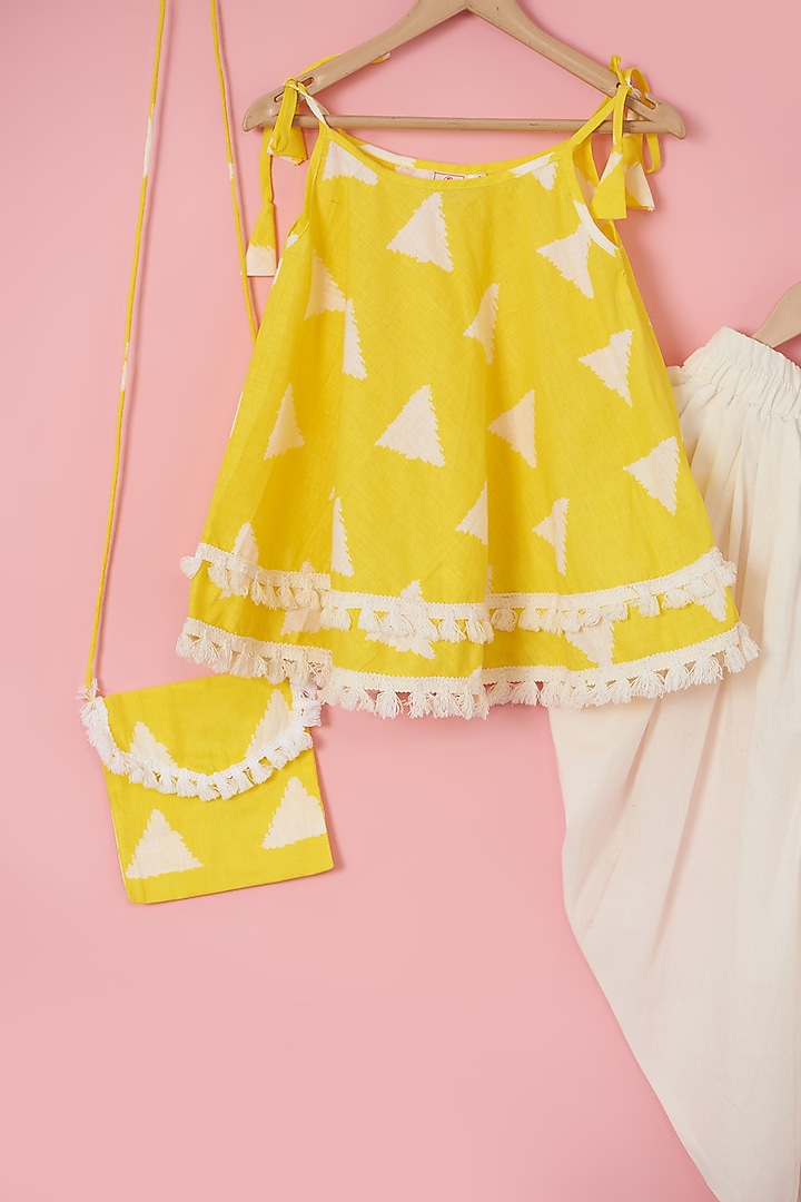 Yellow Cotton Layered Kurta Set For Girls by PiccoRicco at Pernia's Pop Up Shop