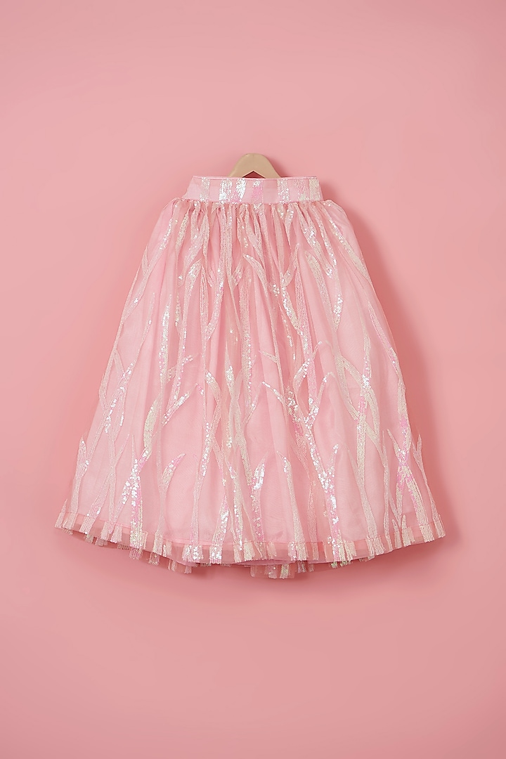 Pink Net Sequins Embroidered Lehenga Set For Girls by PiccoRicco at Pernia's Pop Up Shop