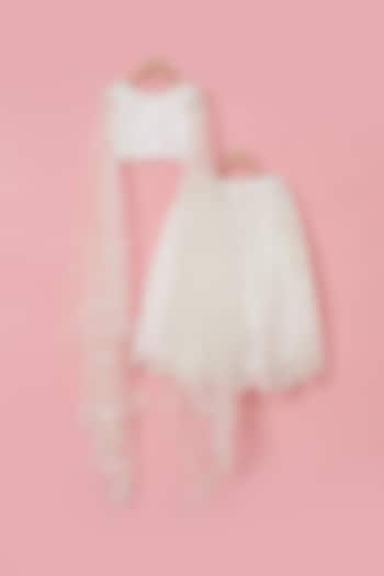 White Sequins & Net Lehenga Set For Girls by PiccoRicco