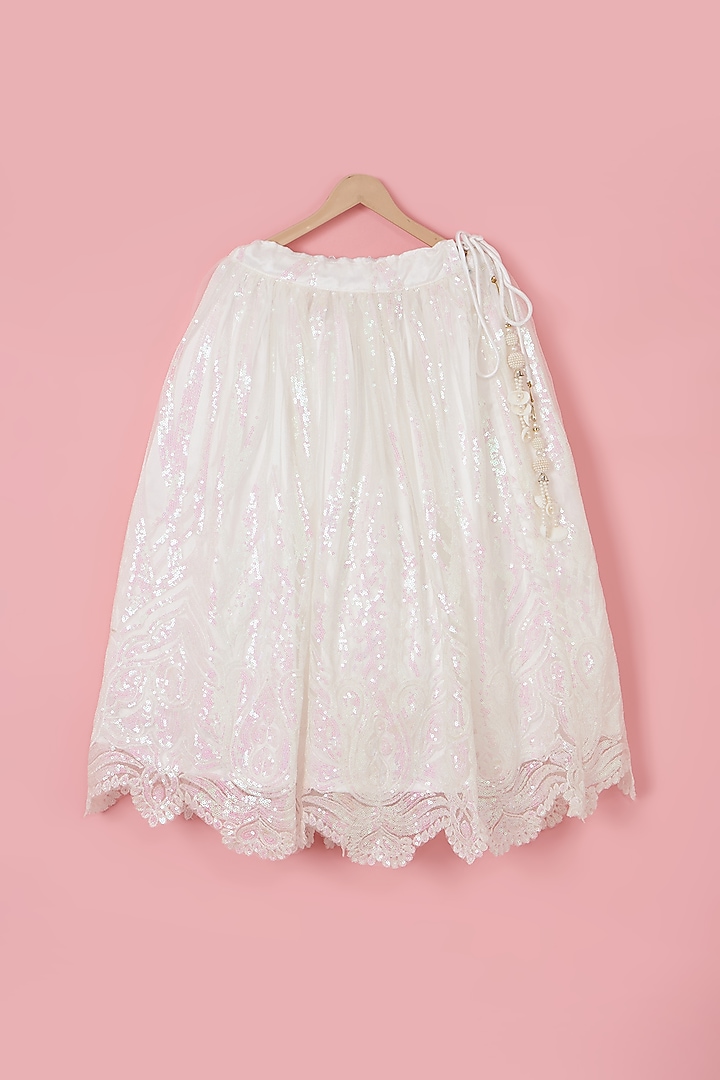 White Sequins & Net Lehenga Set For Girls by PiccoRicco at Pernia's Pop Up Shop
