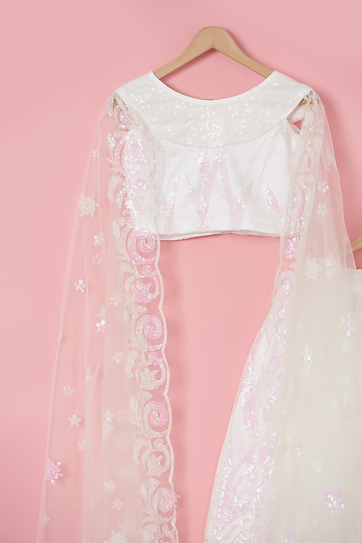 White Sequins & Net Lehenga Set For Girls by PiccoRicco at Pernia's Pop Up Shop