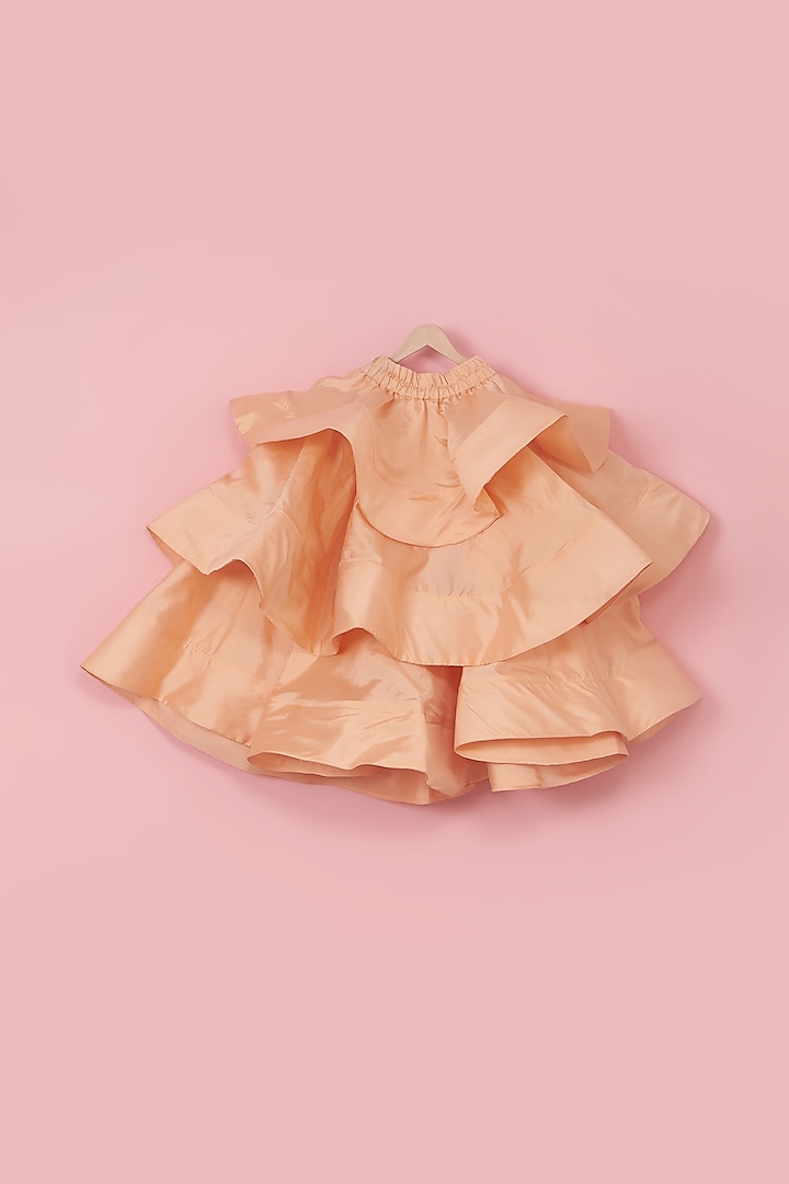 Apricot Taffeta Silk Ruffled Lehenga Set For Girls by PiccoRicco at Pernia's Pop Up Shop