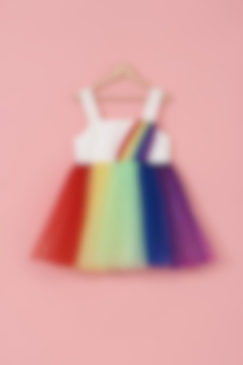 Multi-Colored Net Pearl Embroidered Rainbow Dress For Girls by PiccoRicco