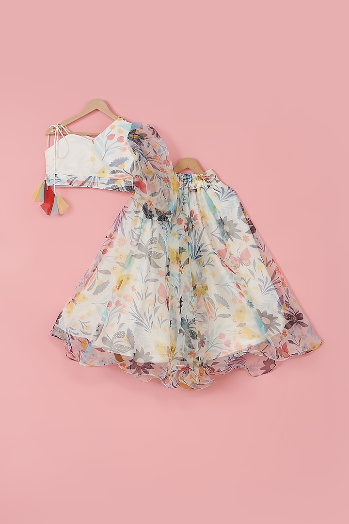 White Sequins & Embroidered Net Lehenga Set For Girls by PiccoRicco at Pernia's Pop Up Shop
