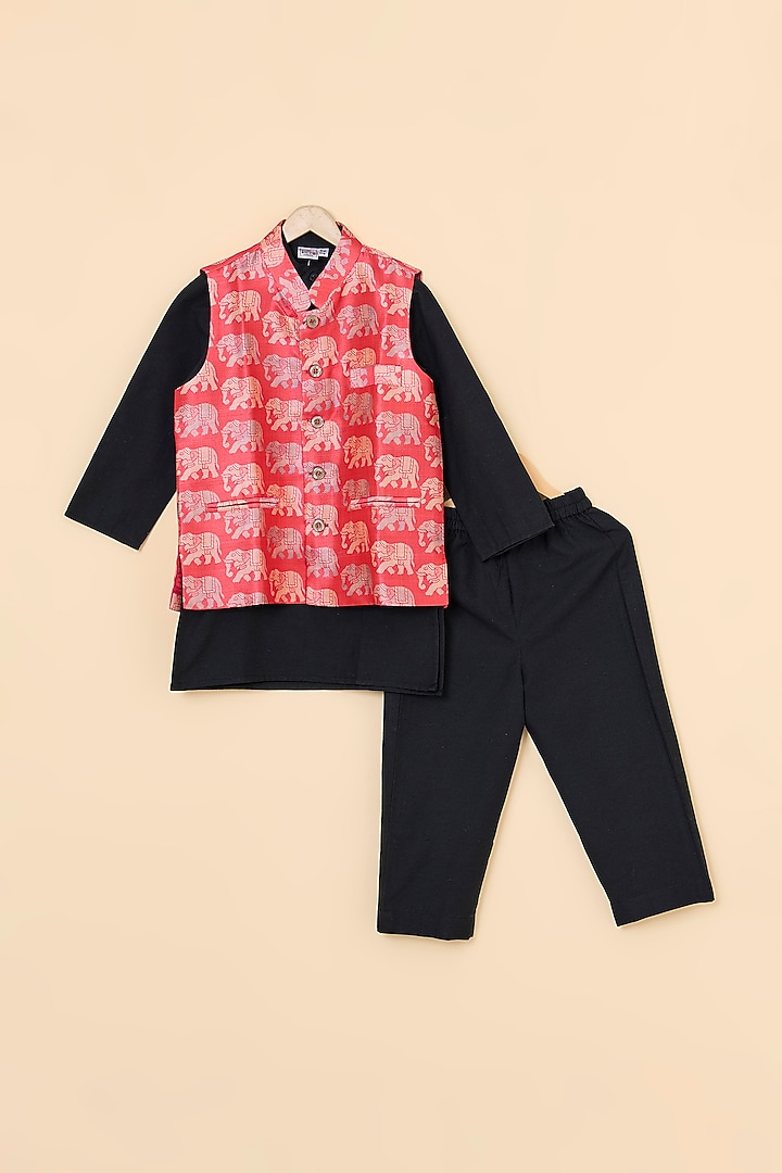 Red Silk Jacket Set For Boys by PiccoRicco at Pernia's Pop Up Shop
