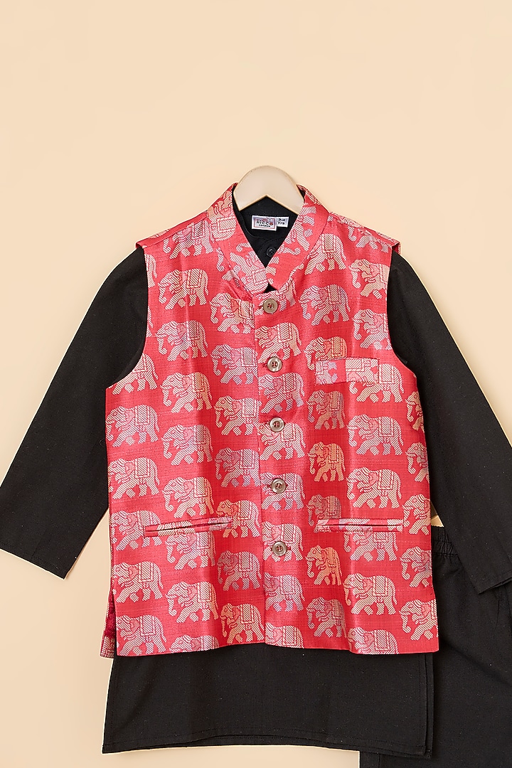 Red Silk Jacket Set For Boys by PiccoRicco at Pernia's Pop Up Shop