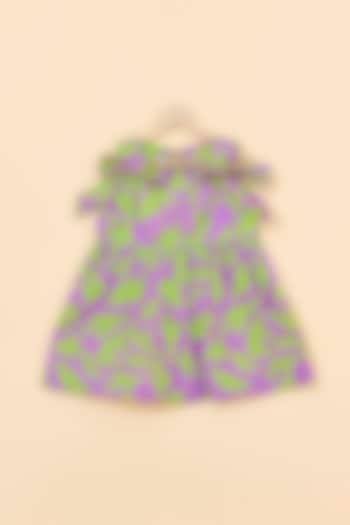 Green & Lilac Cotton Lace Work Dress For Girls by PiccoRicco  at Pernia's Pop Up Shop