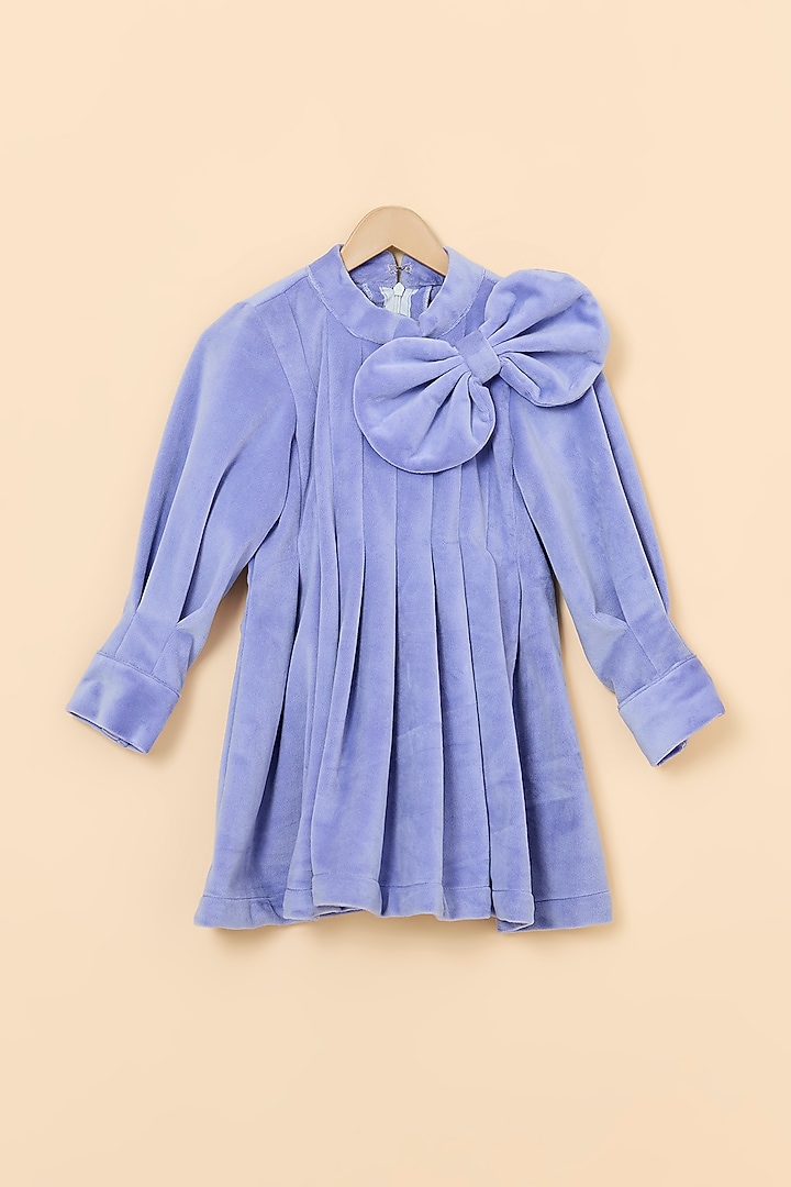 Purple Imported Velvet Pleated Dress For Girls by PiccoRicco  at Pernia's Pop Up Shop