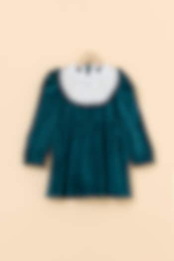 Green Imported Velvet Embroidered Dress For Girls by PiccoRicco  at Pernia's Pop Up Shop