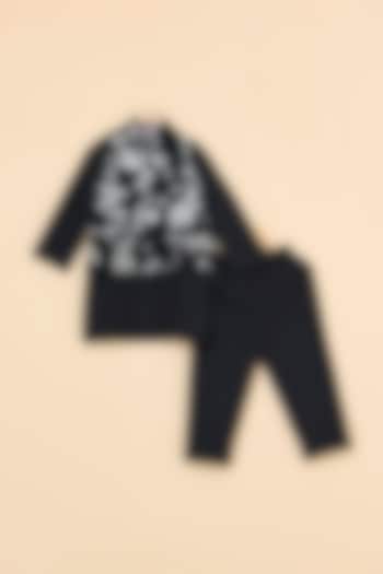 Black Georgette Embroidered Jacket Set For Boys by PiccoRicco at Pernia's Pop Up Shop