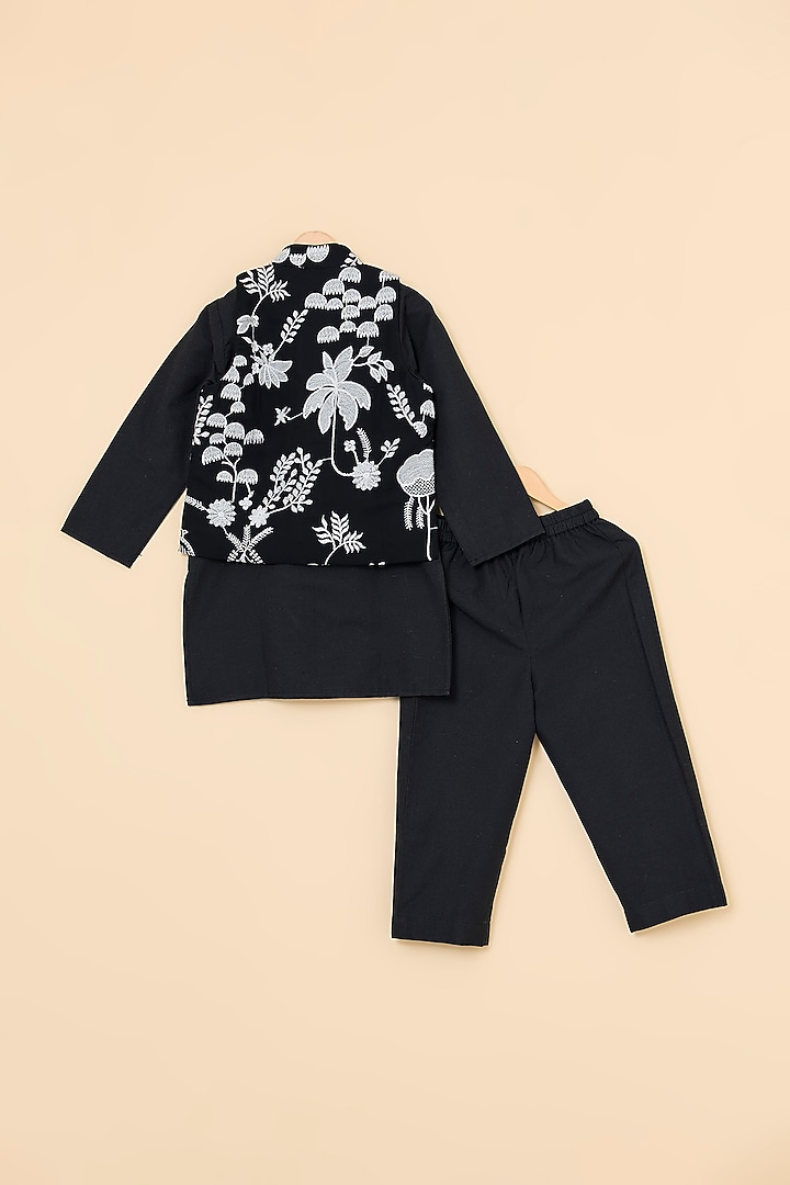 Black Georgette Embroidered Jacket Set For Boys by PiccoRicco at Pernia's Pop Up Shop
