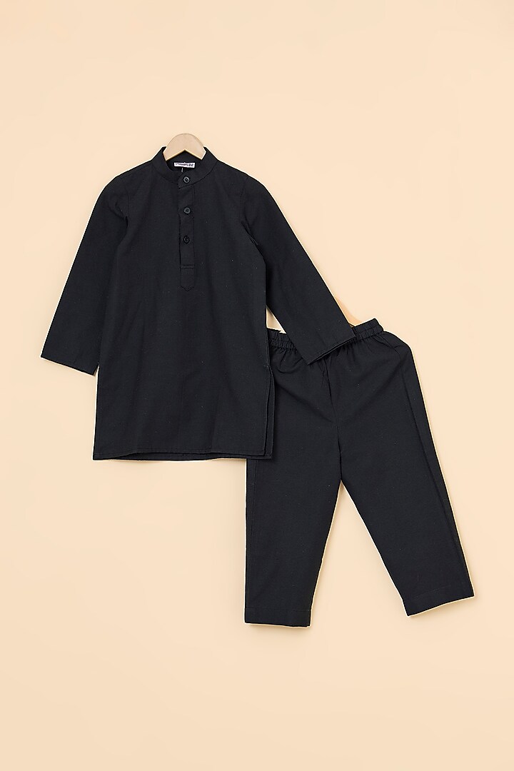 Black Georgette Embroidered Jacket Set For Boys by PiccoRicco at Pernia's Pop Up Shop