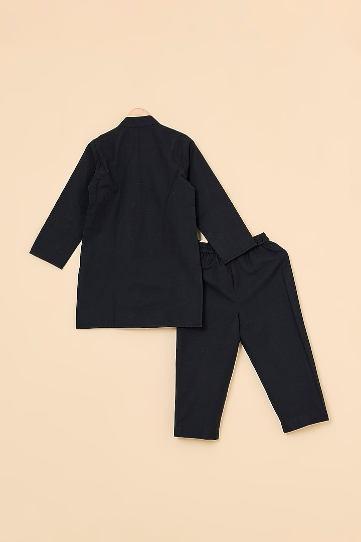 Black Georgette Embroidered Jacket Set For Boys by PiccoRicco at Pernia's Pop Up Shop