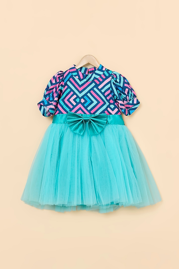 Midnight Blue Net & Soft Satin Dress For Girls by PiccoRicco at Pernia's Pop Up Shop