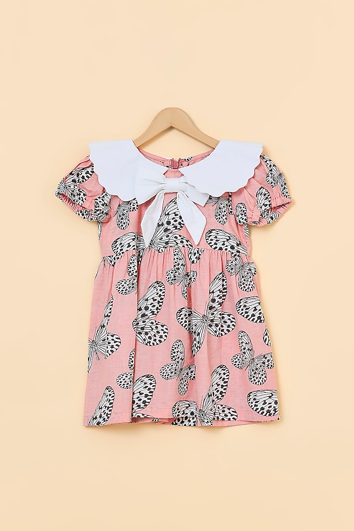 Peach Cotton Butterfly Dress For Girls by PiccoRicco at Pernia's Pop Up Shop