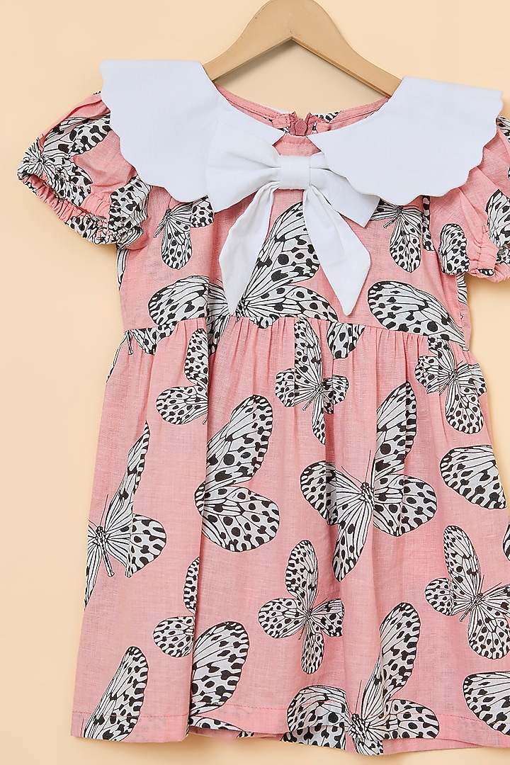 Peach Cotton Butterfly Dress For Girls by PiccoRicco at Pernia's Pop Up Shop