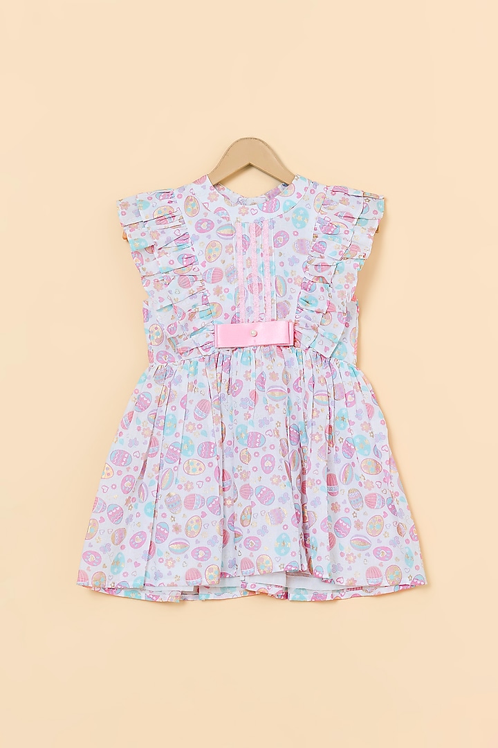 White Cotton Printed Dress For Girls by PiccoRicco  at Pernia's Pop Up Shop