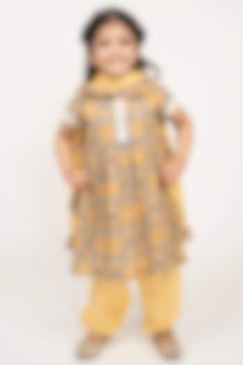 Blue & Beige Pure Cotton Kurta Set For Girls by PiccoRicco at Pernia's Pop Up Shop