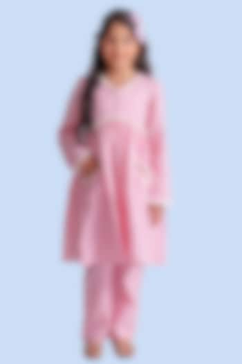 Pink Cotton Kurta Set For Girls by PiccoRicco