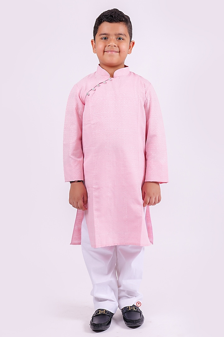 Pink Cotton Kurta Set For Boys by PiccoRicco