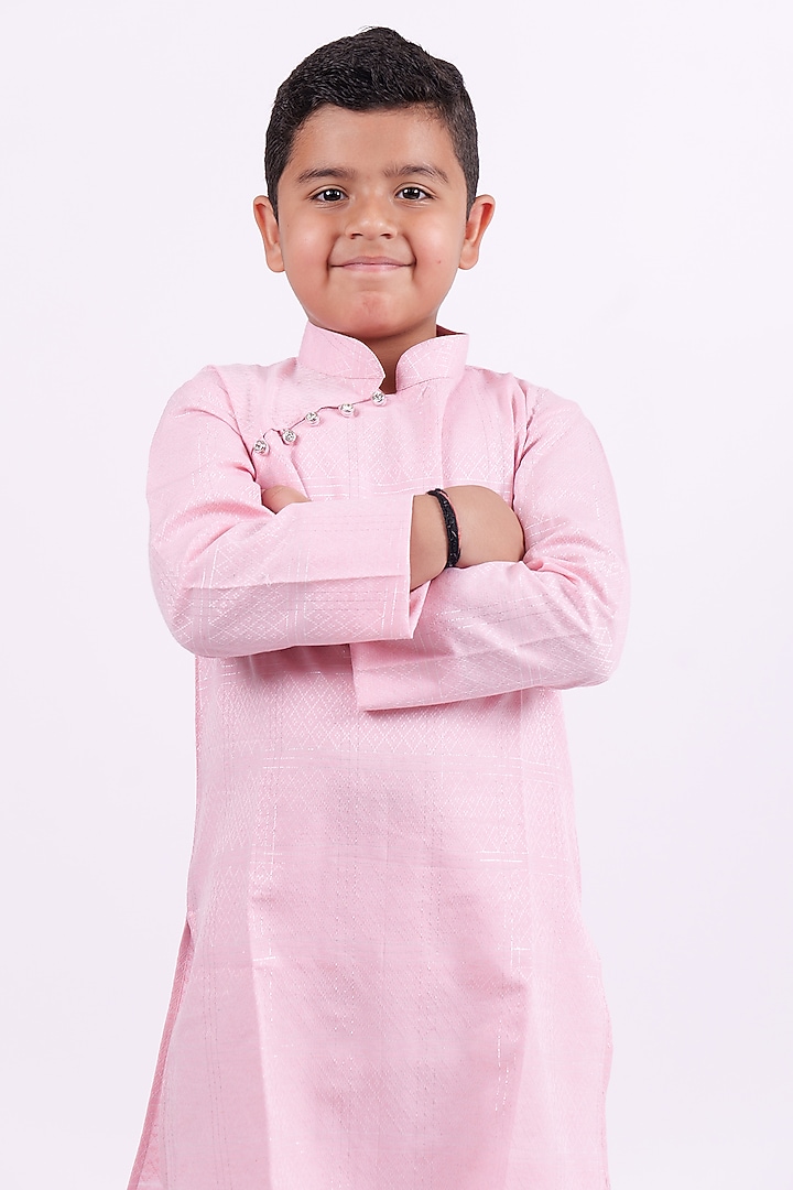 Pink Cotton Kurta Set For Boys by PiccoRicco at Pernia's Pop Up Shop