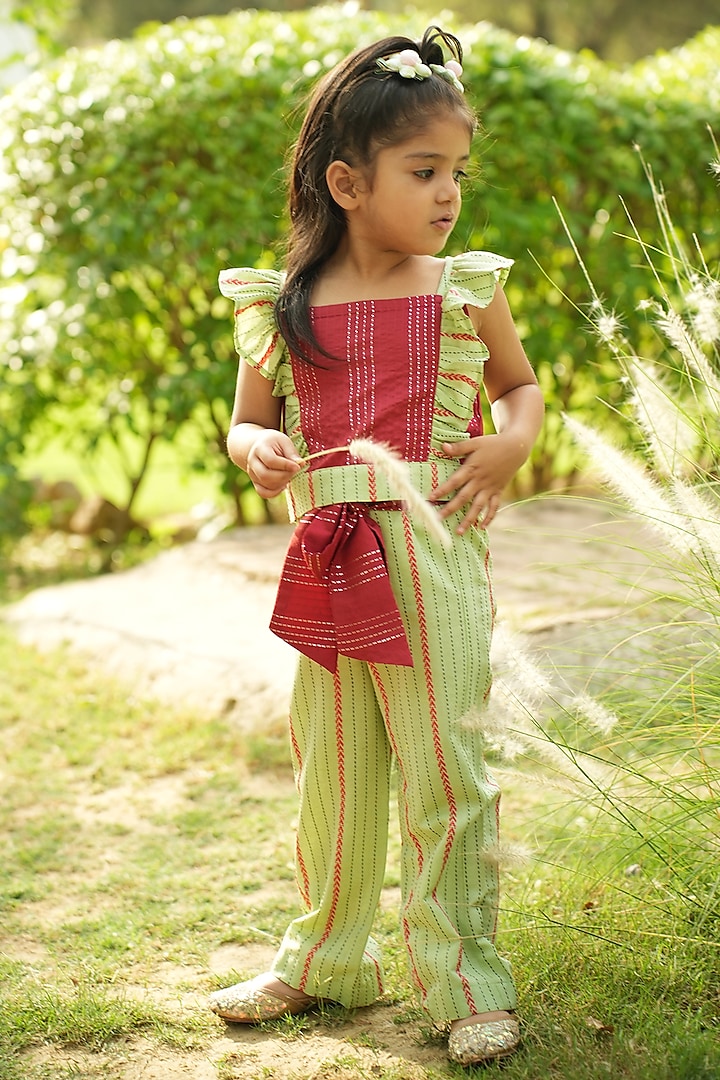 Green & Maroon Cotton Co-Ord Set For Girls by PiccoRicco at Pernia's Pop Up Shop