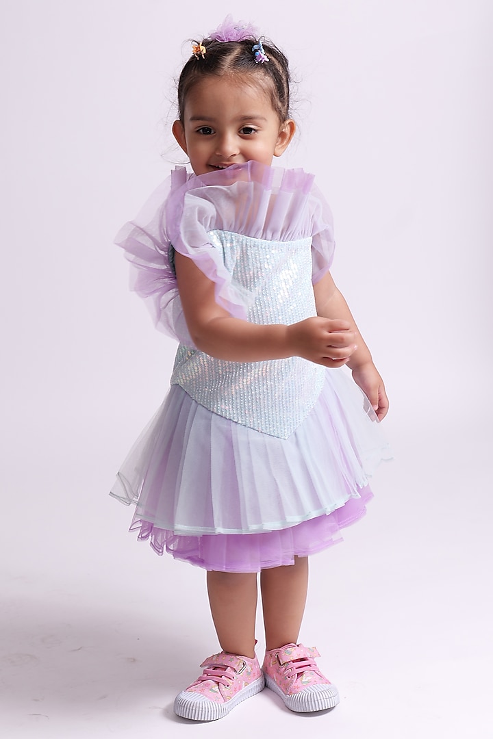 Purple & Blue Net Unicorn Dress For Girls by PiccoRicco at Pernia's Pop Up Shop