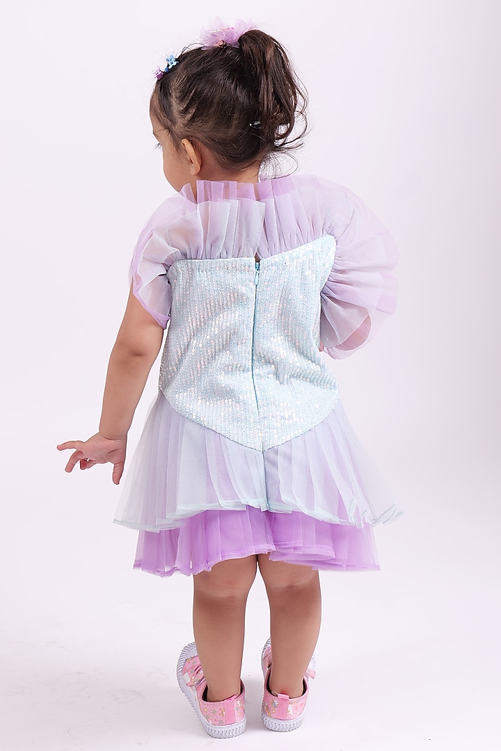 Purple & Blue Net Unicorn Dress For Girls by PiccoRicco at Pernia's Pop Up Shop