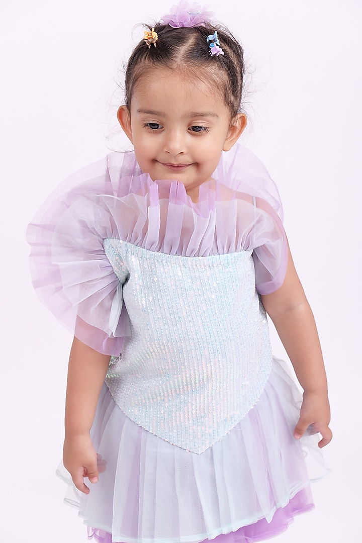 Purple & Blue Net Unicorn Dress For Girls by PiccoRicco at Pernia's Pop Up Shop