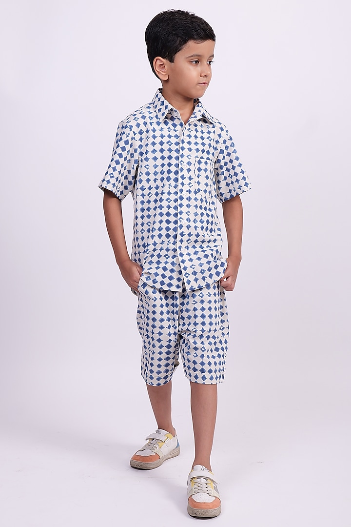 Blue & Beige Cotton Printed Co-Ord Set For Boys by PiccoRicco