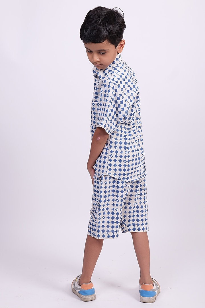 Blue & Beige Cotton Printed Co-Ord Set For Boys by PiccoRicco at Pernia's Pop Up Shop