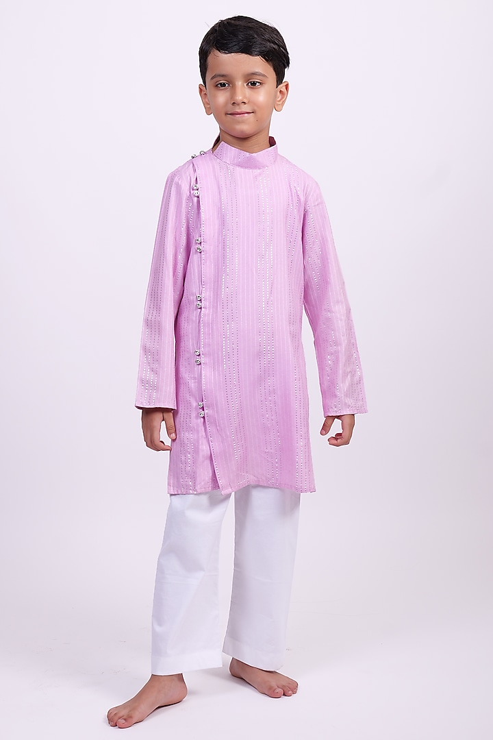 Purple Cotton Kurta Set For Boys by PiccoRicco