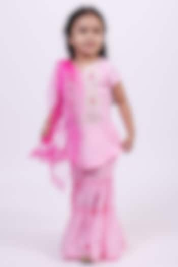 Pink Butter Silk Embroidered Kurta Set For Girls by PiccoRicco at Pernia's Pop Up Shop