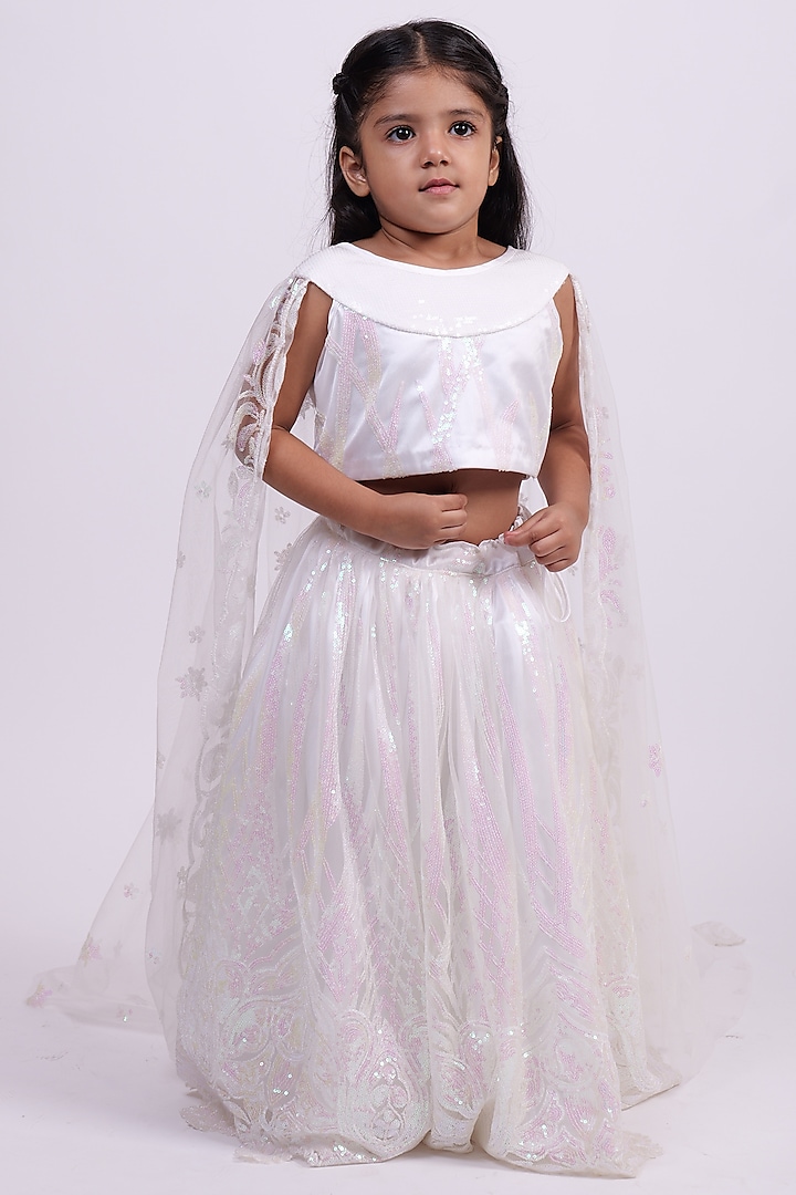 White Net Sequin Lehenga Set For Girls by PiccoRicco at Pernia's Pop Up Shop