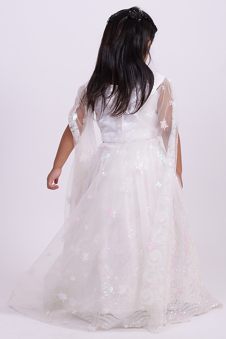 White Net Sequin Lehenga Set For Girls by PiccoRicco at Pernia's Pop Up Shop